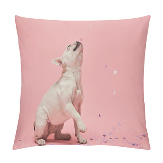Personality  White French Bulldog With Confetti On Pink Background Pillow Covers