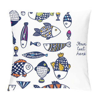 Personality  Cute Fish.  Kids Line Background. Seamless Pattern. Can Be Used In Textile Industry, Paper, Background, Scrapbooking. Pillow Covers