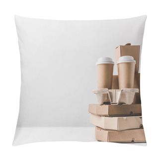 Personality  Pizza Boxes And Disposable Coffee Cups With Noodles Boxes On Tabletop Pillow Covers