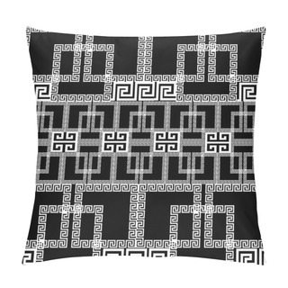 Personality  Geometric Greek Vector Seamless Border Pattern. Ornamental Black And White Ornate Background. Geometry Repeat Checkered Backdrop. Greek Key Meanders Ornament With Geometrical Shapes, Borders, Squares Pillow Covers