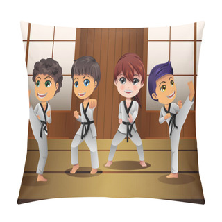 Personality  Kids Practicing Martial Arts In The Dojo Pillow Covers