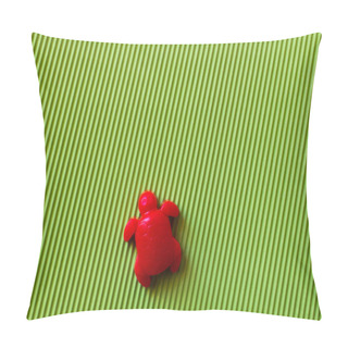 Personality  Top View Of Red Turtle Sand Mold On Green Corrugated Background Pillow Covers