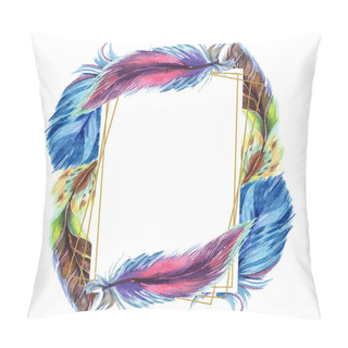 Personality  Colorful Feathers. Watercolor Bird Feather From Wing Isolated. Aquarelle Feather For Background, Texture, Wrapper Pattern, Frame Or Border. Frame Border Ornament Square. Pillow Covers