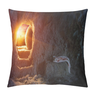 Personality  Tomb Empty With Shroud And Crucifixion At Sunrise - Resurrection Of Jesus Pillow Covers