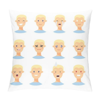 Personality  Set Of Male Emoji Characters. Cartoon Style Emotion Icons. Isolated Boys Avatars With Different Facial Expressions. Flat Illustration Men's Emotional Faces. Hand Drawn Vector Drawing Emoticon Pillow Covers