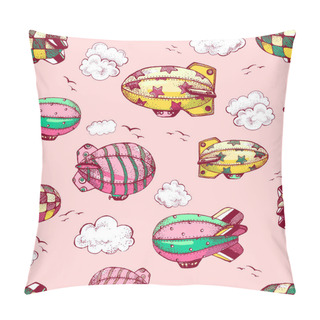 Personality  Seamless Pattern With Cute Little Airships Pillow Covers