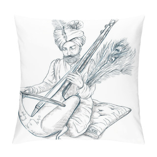 Personality  Taus Player. An Hand Drawn Full Sized Illustration, Original. Pillow Covers