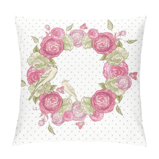 Personality  Floral Frame With Roses, Birds And Butterflies Pillow Covers