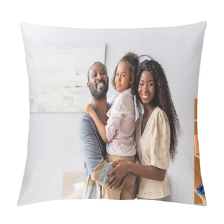 Personality  Bearded African American Man Holding Daughter Near Mother Hugging Them And Looking At Camera Pillow Covers