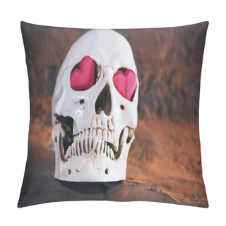 Personality  Human Skull With Red Heart . Concept For Valentines Day. Pillow Covers
