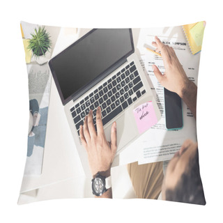 Personality  Casual Businessman Working On Laptop Pillow Covers