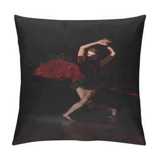 Personality  Pretty Young Dancer With Hands Above Head Dancing Flamenco On Black  Pillow Covers