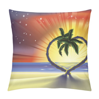 Personality  Romantic Beach Heart Palm Trees Illustration Pillow Covers