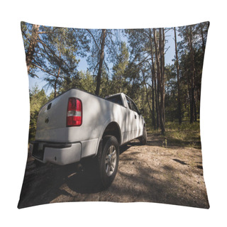 Personality  White Pickup Truck In Autumn Forest, Surface Level  Pillow Covers