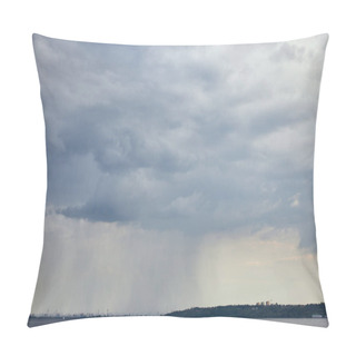 Personality  Overcast View Of Blue And Grey Clouds Upon Forest Coast  Pillow Covers