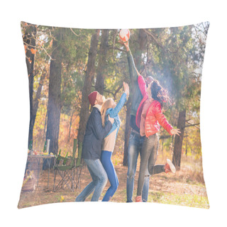 Personality  Happy Friends Playing With Ball In Park Pillow Covers