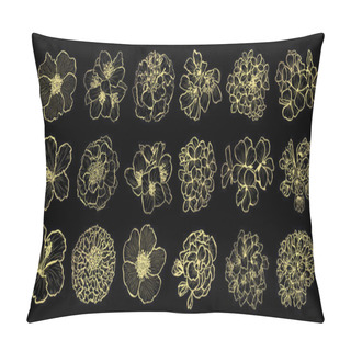 Personality  Decorative  Flowers Set, Design Elements. Can Be Used For Cards, Invitations, Banners, Posters, Print Design. Golden Flowers Pillow Covers