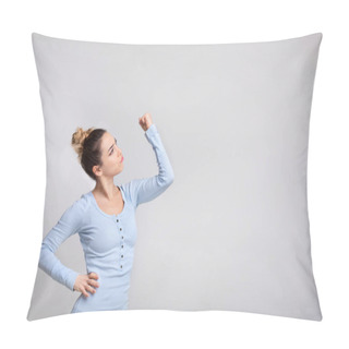 Personality  Angry Woman Showing Fist, Frowning And Gazing With Pissed Expression Pillow Covers
