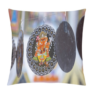 Personality  New Delhi, India - November 18 2023: Handmade Painting Of Lord Ganesha On Wooden Canvas With White Background. Pillow Covers