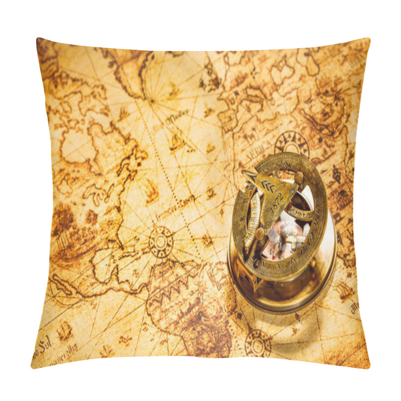 Personality  Vintage Compass Lies On An Ancient World Map. Pillow Covers