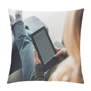 Personality  Cropped View Of Woman Reading Ebook At Home  Pillow Covers