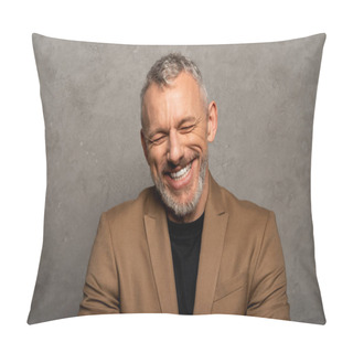 Personality  Cheerful Man With Closed Eyes Laughing On Grey  Pillow Covers