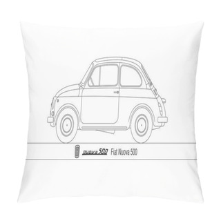 Personality  Italy, Year 1957, Nuova Fiat 500 Popular Car, Illustration Outlined Pillow Covers