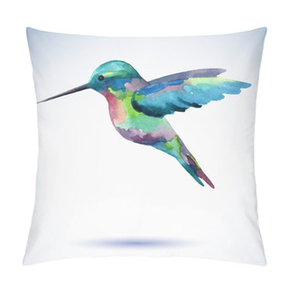 Personality  Hummingbird Watercolor Painting Bird On The White Background. Pillow Covers