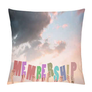 Personality  Composite Image Of Hands Holding Up Membership Pillow Covers