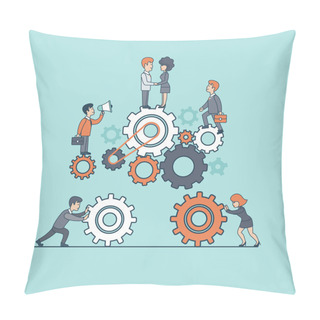 Personality  Businesspeople Moving Together Gearwheels Pillow Covers