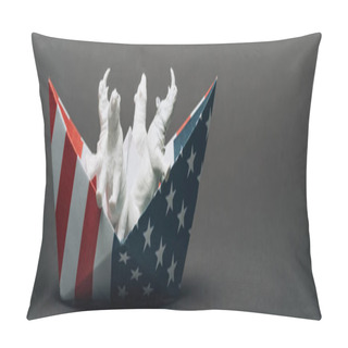 Personality  Panoramic Shot Of Toy Animals In Paper Boat From American Flag On Grey Background, Animal Welfare Concept Pillow Covers