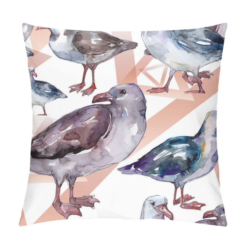 Personality  Sky bird seagull in a wildlife. Wild freedom, bird with a flying wings. Watercolor illustration set. Watercolour drawing fashion aquarelle. Seamless background pattern. Fabric wallpaper print texture. pillow covers