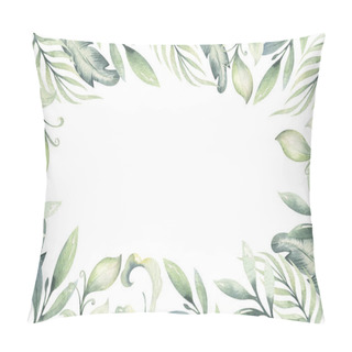 Personality  Watercolor Frame Of Colorful Tropical Leaves. Concept Of The Jungle For The Design Of Invitations, Greeting Cards And Wallpapers. Pillow Covers