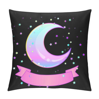 Personality  Rainbow Moon, Pink Ribbon And Colorful Stars Isolated On White.  Pillow Covers