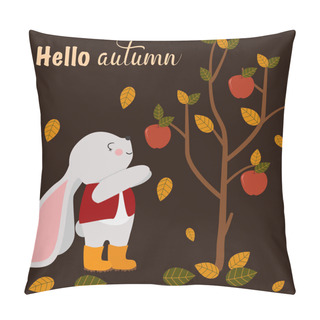 Personality  Poster Hello Autumn With Bunny- Vector Illustration, Eps Pillow Covers