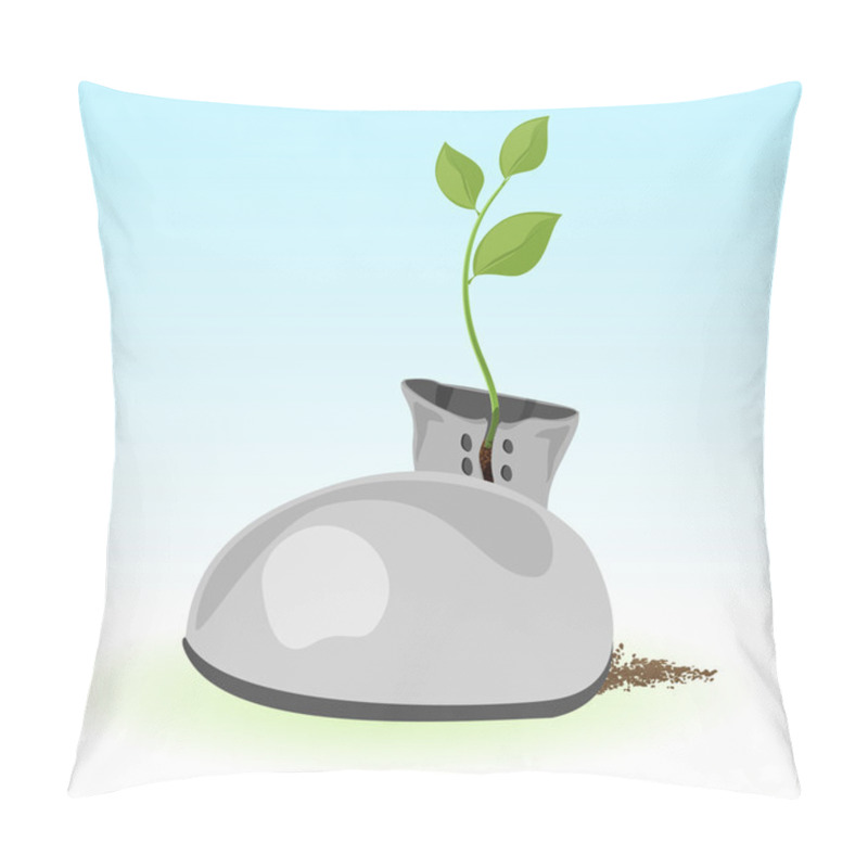 Personality  Vector illustration of a green plant inside a boot. pillow covers