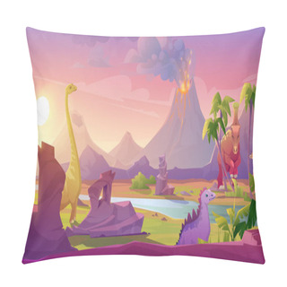 Personality  Dinosaurs At Erupting Volcano Tropical Landscape Pillow Covers