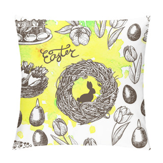 Personality  Vintage Decorative Easter Graphic Sketches Pattern. Pillow Covers