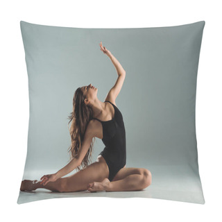 Personality  Attractive Dancer In Black Bodysuit Dancing Contemporary On Grey Background  Pillow Covers