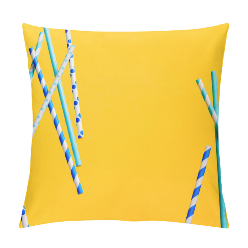 Personality  Colorful Drinking Straws For Beverage On Bright Yellow Background Pillow Covers