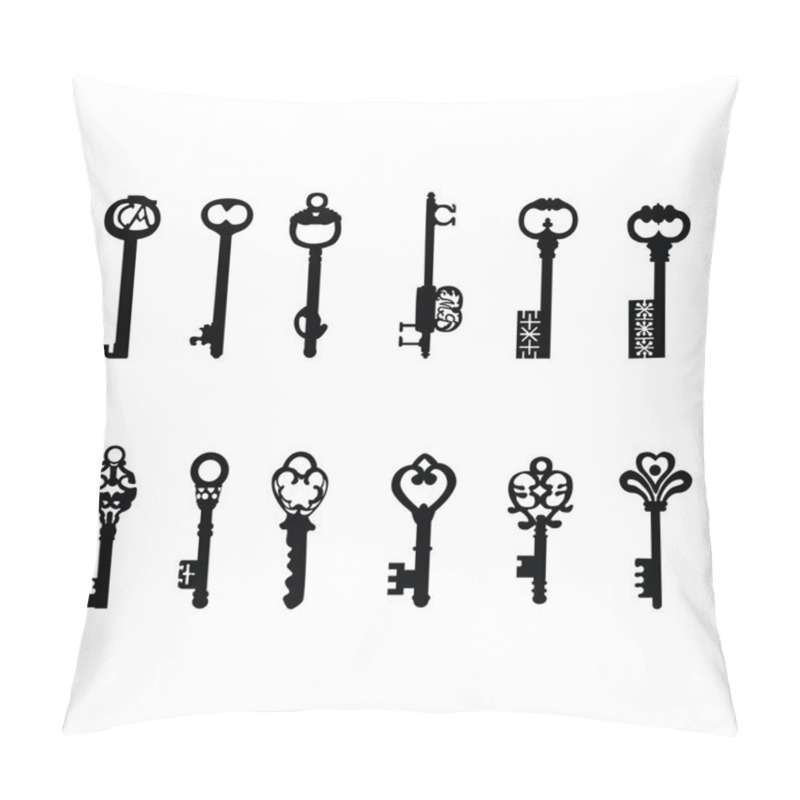 Personality  Vector keys silhouette. Antique Keys 2 pillow covers