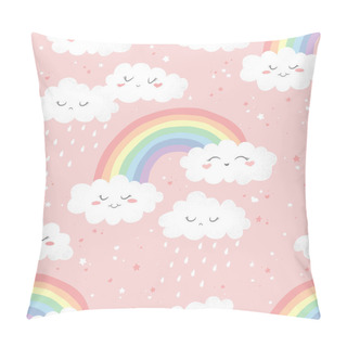Personality  Seamless Vector Pattern With Hand Drawn Cute Cartoon Rainbows, Clouds And Stars Isolated On Pink Background. Design For Print, Fabric , Wallpaper, Card, Baby Shower,decoration Pillow Covers