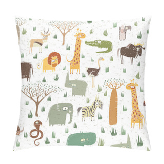 Personality  Grunge African Animals Seamless Pattern Pillow Covers