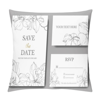 Personality  Beautiful Vector Orchid Flowers. Silver Engraved Ink Art. Wedding Cards With Floral Decorative Borders. Thank You, Rsvp, Invitation Elegant Cards Illustration Graphic Set. Pillow Covers