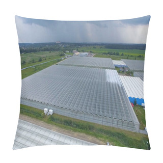Personality  A Large Greenhouse Under A Dark Cloudy Sky.  Pillow Covers