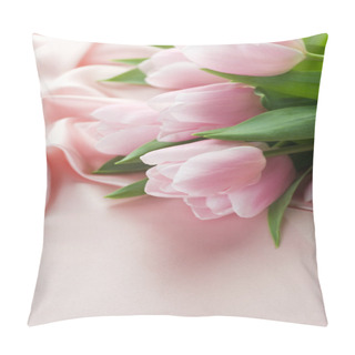 Personality  Beautiful Tulips On A Silk. With Copy Space Pillow Covers