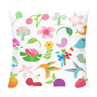 Personality  Big Vector Elements Set. Birds, Fruits And Flowers For Your Design Pillow Covers