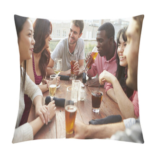 Personality  Friends Enjoying Drinks At Rooftop Bar Pillow Covers