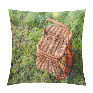 Personality  Picnic Basket On Green Grass Pillow Covers