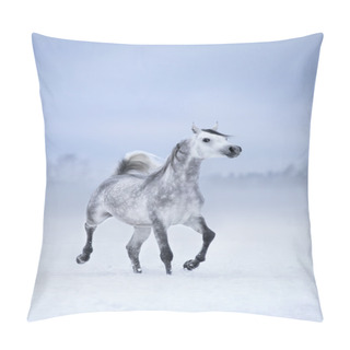 Personality  White Horse Runs On Windy Winter Background Pillow Covers